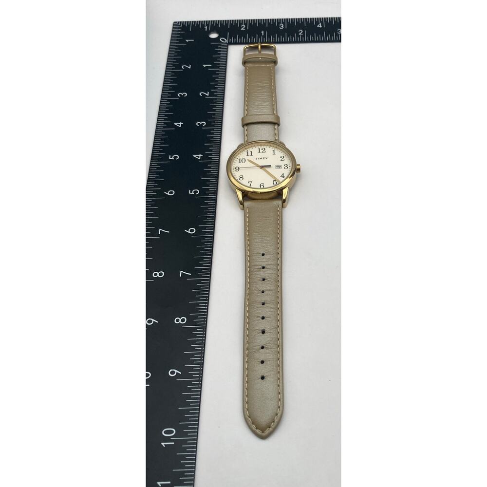 Timex Gold Case White Dial Beige Leather Strap Watch - Picture 11 of 13